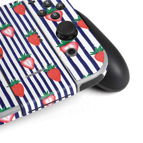 Bouffants and Broken Hearts Strawberries and Stripes Nintendo Switch OLED (2021) Skin